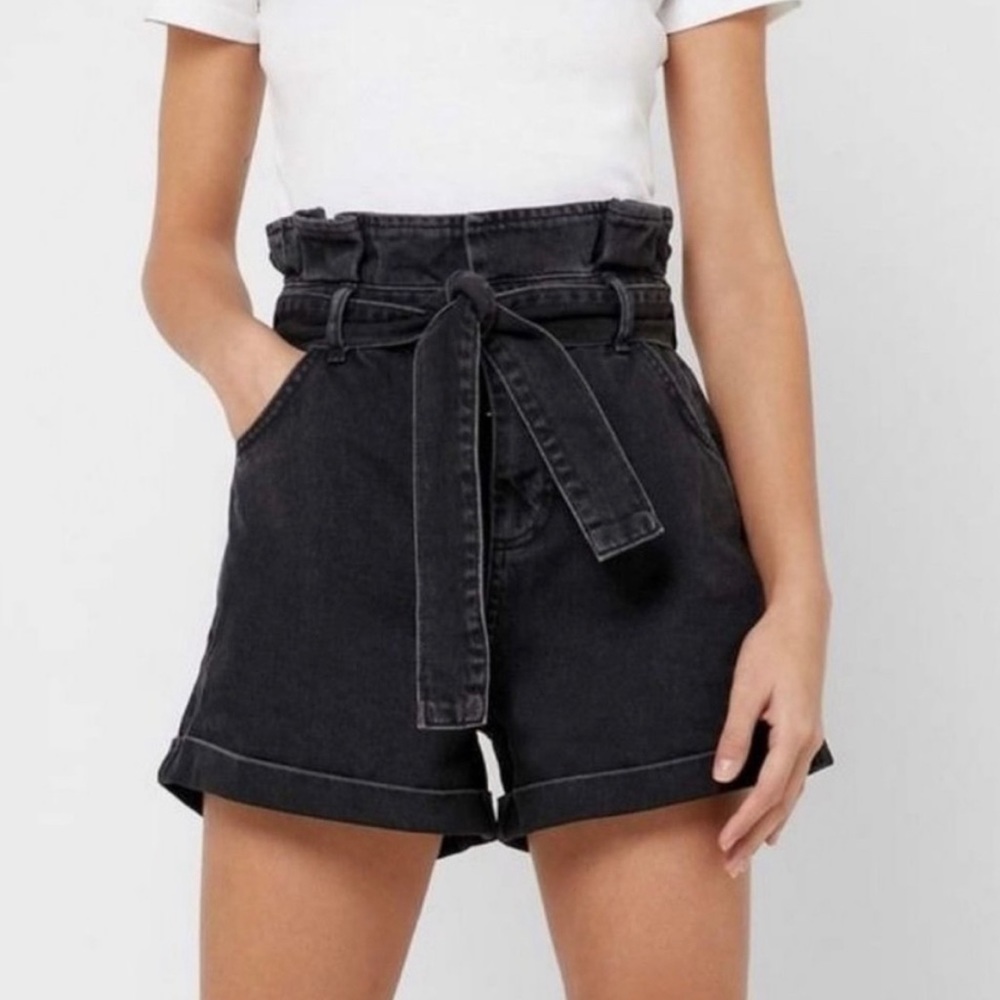 Topshop Paper Bag Tie Waist Jean Shorts
